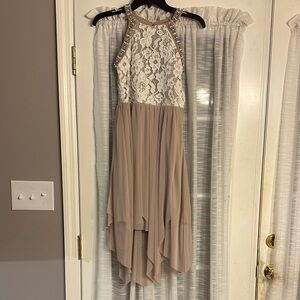 Lace Halter Dress with High-Low Hem